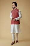 Buy_Ritambh By Rishi & Sachin_Red Cotton Embroidery Designer Nehru Jacket _at_Aza_Fashions