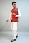 Buy_Ritambh By Rishi & Sachin_Red Cotton Embroidery Designer Nehru Jacket _Online_at_Aza_Fashions