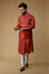 Buy_Ritambh By Rishi & Sachin_Red Silk Embroidery Bundi And Kurta Set _at_Aza_Fashions