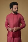Shop_Ritambh By Rishi & Sachin_Pink Silk Bundi And Kurta Set _at_Aza_Fashions