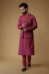 Buy_Ritambh By Rishi & Sachin_Fuchsia Cotton, Silk Embroidery Nehru Jacket Set _at_Aza_Fashions