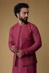 Shop_Ritambh By Rishi & Sachin_Fuchsia Cotton, Silk Embroidery Nehru Jacket Set _at_Aza_Fashions