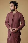 Shop_Ritambh By Rishi & Sachin_Maroon Cotton Embroidery Designer Kurta Set _at_Aza_Fashions