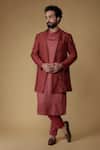 Buy_Ritambh By Rishi & Sachin_Plain Red Silk Kurta Set _at_Aza_Fashions