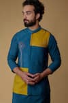 Shop_Ritambh By Rishi & Sachin_Blue Silk Embroidery Nehru Jacket Set _at_Aza_Fashions