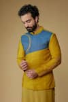Shop_Ritambh By Rishi & Sachin_Yellow Silk Embroidery Kurta Set With Jacket _at_Aza_Fashions