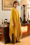 Buy_Saundh_Yellow Muslin Embroidery Asymmetric Silk Kaftan And Pant Set _Online_at_Aza_Fashions