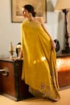 Buy_Saundh_Yellow Muslin Embroidery Asymmetric Silk Kaftan And Pant Set _at_Aza_Fashions