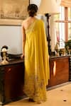 Shop_Saundh_Yellow Muslin Embroidery Asymmetric Silk Kaftan And Pant Set _at_Aza_Fashions