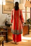 Shop_Saundh_Orange Chiffon, Viscose Embroidery Round Neck Printed Kurta Set  _at_Aza_Fashions