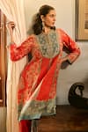 Buy_Saundh_Orange Chiffon, Viscose Embroidery Round Neck Printed Kurta Set  _Online_at_Aza_Fashions