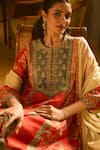 Shop_Saundh_Orange Chiffon, Viscose Embroidery Round Neck Printed Kurta Set  _Online_at_Aza_Fashions