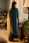 Shop_Saundh_Blue Muslin, Cotton Satin, Chiffon Embroidery Round Neck Printed Kurta Set _at_Aza_Fashions