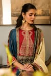 Saundh_Blue Muslin, Cotton Satin, Chiffon Embroidery Round Neck Printed Kurta Set _Online_at_Aza_Fashions