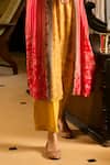 Saundh_Pink Muslin, Cotton Satin, Viscose Round Neck Printed Kurta Set  _Online_at_Aza_Fashions