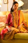 Shop_Saundh_Pink Muslin, Cotton Satin, Viscose Round Neck Printed Kurta Set  _Online_at_Aza_Fashions