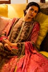 Shop_Saundh_Brown Muslin, Cotton Satin, Chiffon, Viscose Tassels Floral Printed Kurta Set  _Online_at_Aza_Fashions
