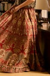 Shop_Saundh_Red Muslin, Silk V-neck Printed Fusion Lehenga And Blouse Set _Online_at_Aza_Fashions