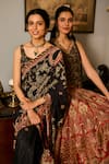 Buy_Saundh_Red Muslin, Silk V-neck Printed Fusion Lehenga And Blouse Set 