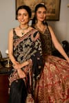 Shop_Saundh_Black Printed Muslin Silk Saree Set _Online_at_Aza_Fashions