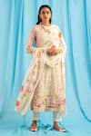 Buy_Saundh_Off White Bamboo, Cotton Satin Embroidery Round Neck Floral Printed Kurta Set _at_Aza_Fashions