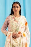 Buy_Saundh_Off White Bamboo, Cotton Satin Embroidery Round Neck Floral Printed Kurta Set _Online_at_Aza_Fashions