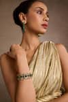 Buy_Tarun Tahiliani_Emerald Green Stones Melon Silver Bangle _at_Aza_Fashions