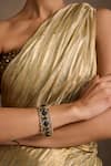 Shop_Tarun Tahiliani_Emerald Green Stones Melon Silver Bangle _Online_at_Aza_Fashions