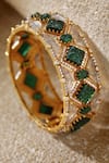 Shop_Tarun Tahiliani_Emerald Green Stones Melon Silver Bangle _at_Aza_Fashions