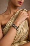 Tarun Tahiliani_Emerald Green Stones Melon Silver Bangle _Online_at_Aza_Fashions