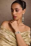 Buy_Tarun Tahiliani_Emerald Green Crystals Crescent Silver Bracelet _at_Aza_Fashions