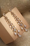 Shop_Tarun Tahiliani_Gold Plated Pearls, Crystals Silver Studs Earrings _at_Aza_Fashions