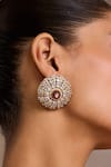 Shop_Tarun Tahiliani_Pink Crystals, Stones Ruby Diamond Studs Earrings _Online_at_Aza_Fashions