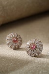 Shop_Tarun Tahiliani_Pink Crystals, Stones Ruby Diamond Studs Earrings _at_Aza_Fashions