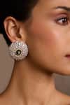 Tarun Tahiliani_Emerald Green Crystals, Stones Diamond Stud Earrings _Online_at_Aza_Fashions
