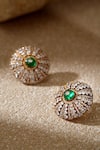 Shop_Tarun Tahiliani_Emerald Green Crystals, Stones Diamond Stud Earrings _at_Aza_Fashions