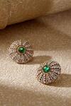 Shop_Tarun Tahiliani_Emerald Green Crystals, Stones Diamond Stud Earrings _Online_at_Aza_Fashions