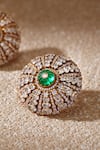 Tarun Tahiliani_Emerald Green Crystals, Stones Diamond Stud Earrings _at_Aza_Fashions