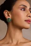 Tarun Tahiliani_Emerald Green Stones Cabochon Stud Earrings _Online_at_Aza_Fashions