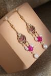 Shop_Tarun Tahiliani_Pink Pearls Crescent Silver Earrings _at_Aza_Fashions