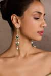 Buy_Tarun Tahiliani_Emerald Green Pearls, Stones Crescent Silver Earrings _at_Aza_Fashions