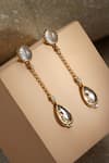 Shop_Tarun Tahiliani_Gold Plated Crystals Rock Long Earrings _at_Aza_Fashions