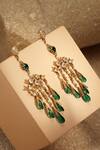 Shop_Tarun Tahiliani_Emerald Green Crystals, Stones Silver Earrings _at_Aza_Fashions