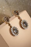 Shop_Tarun Tahiliani_Gold Plated Pearls, Stones Smoky Topaz Danglers _at_Aza_Fashions