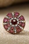 Shop_Tarun Tahiliani_Pink Crystals, Stones Ruby Melons Silver Ring _at_Aza_Fashions