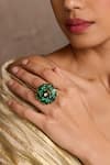 Buy_Tarun Tahiliani_Emerald Green Stones Silver Ring _Online_at_Aza_Fashions