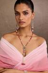 Buy_Tarun Tahiliani_Pink Carved Stone Silver Pendant Necklace _at_Aza_Fashions