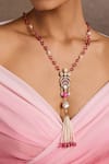 Tarun Tahiliani_Pink Carved Stone Silver Pendant Necklace _Online_at_Aza_Fashions