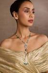 Buy_Tarun Tahiliani_Emerald Green Carved Stone Silver Pendant Necklace _at_Aza_Fashions