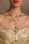 Tarun Tahiliani_Emerald Green Carved Stone Silver Pendant Necklace _Online_at_Aza_Fashions